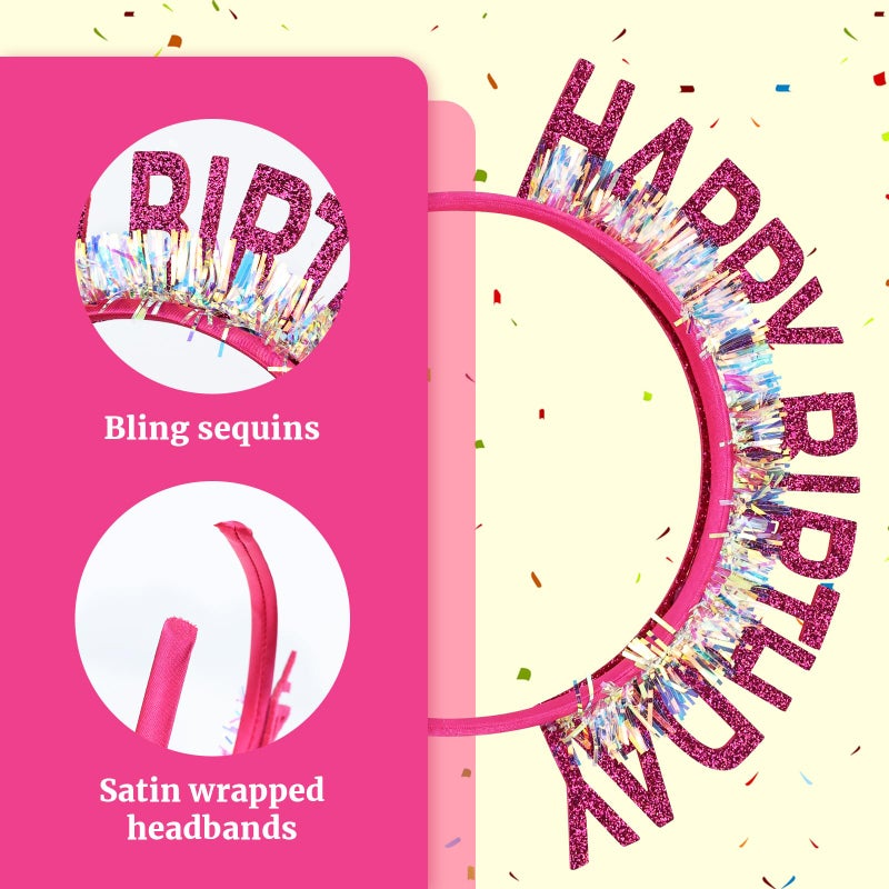 Dizila 5 Pieces Sparkly Sequin Happy Birthday Headbands Birthday Party Hair Hoops Bands Accessories for Toddlers Girls Kids Teens Women - Image 3